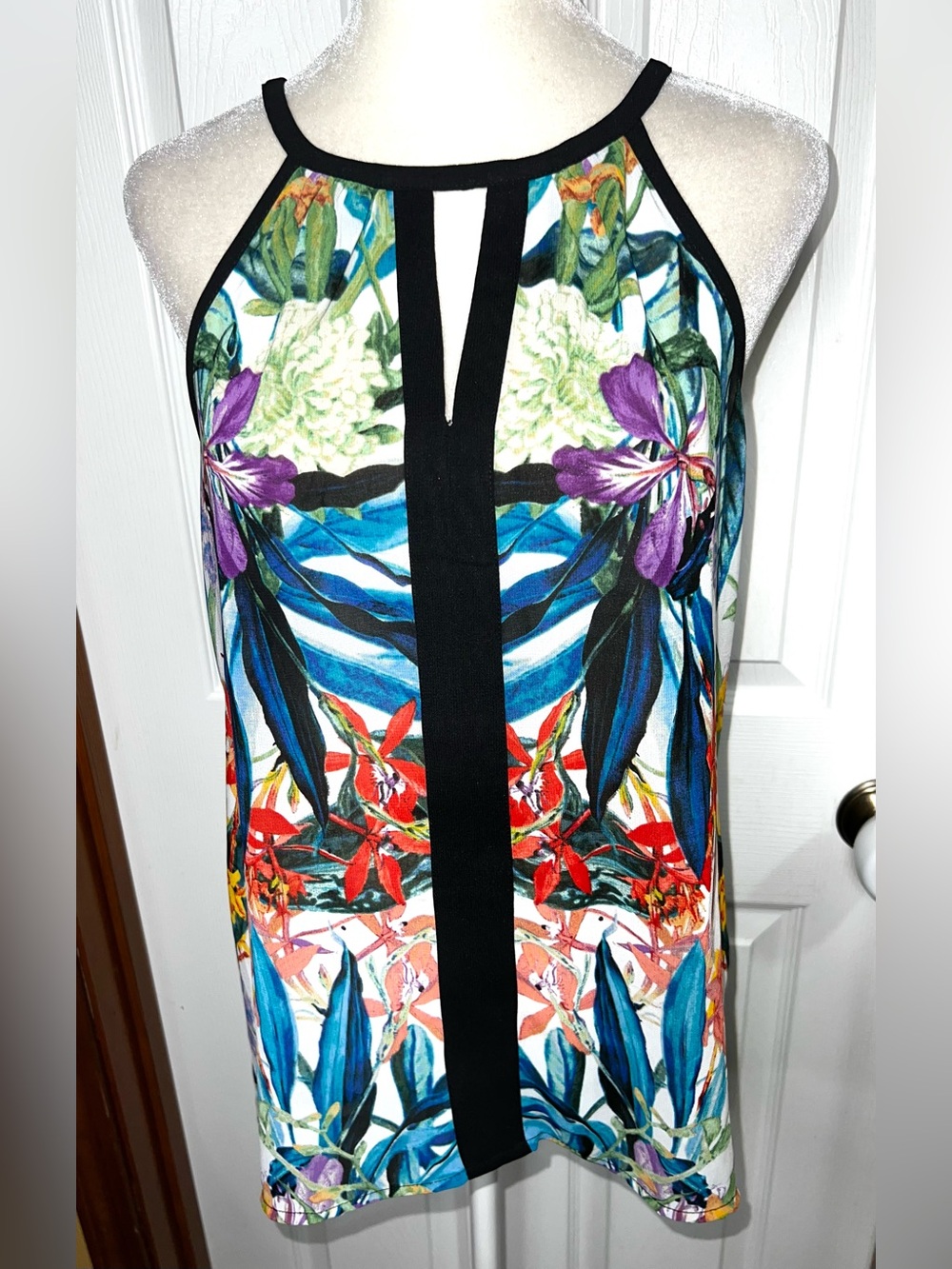 Tropical Tank Top Halter Tank Top Sleeveless Blouse Lightweight Hi-Low Multi M